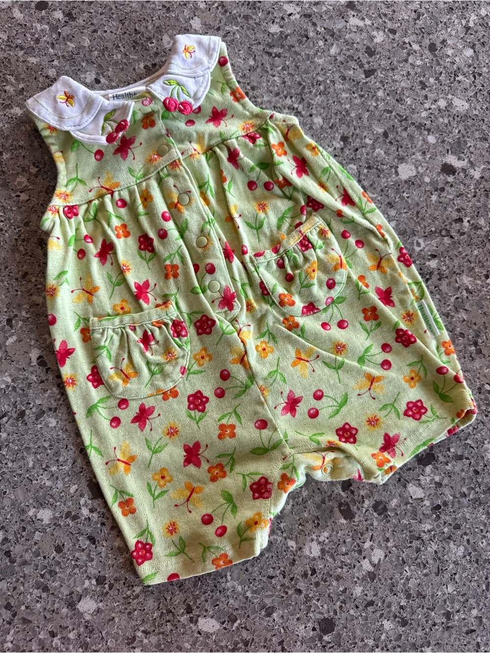 VTG 2003 Healthtex Cottagecore Cherry Floral Romper 12M Y2K Pointelle Knit